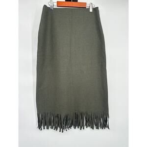Vintage GISPA Fringe Wool Angora Felt Midi Pencil Skirt Green Italy Size 2 Boho